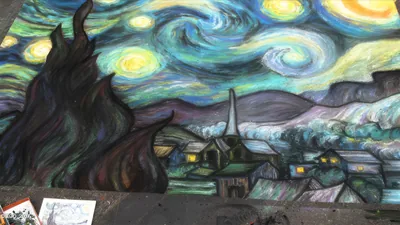 Chalk street painting Van Gogh Starry Night - San Diego, CA