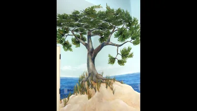 Children's room trompe l'oeil torrey pine deatil, ocean beach mural