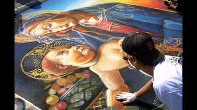 Chalk street painting Botticelli Madonna and Child - San Diego Little Italy